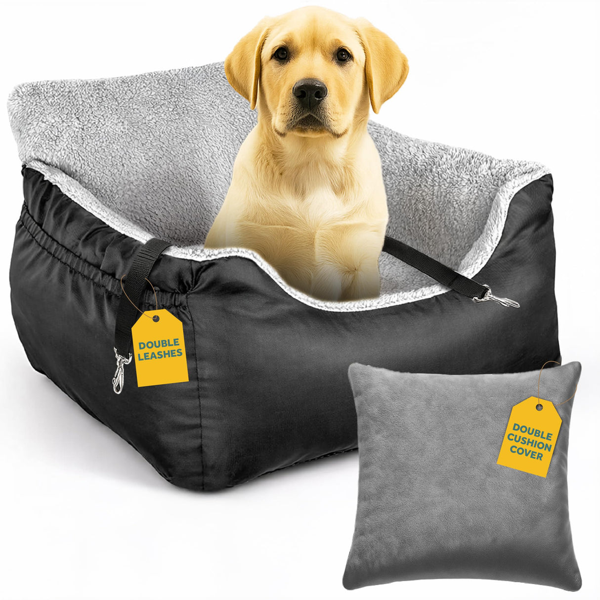 JOTADE Dog Car Seat for Small & Medium Dogs – Washable & Reversible Pet Travel Booster Seat, Double Safety Leashes, Anti-Slip Design, Extra Cushion Cover, Easy Install Puppy Car seat up to 35 lbs