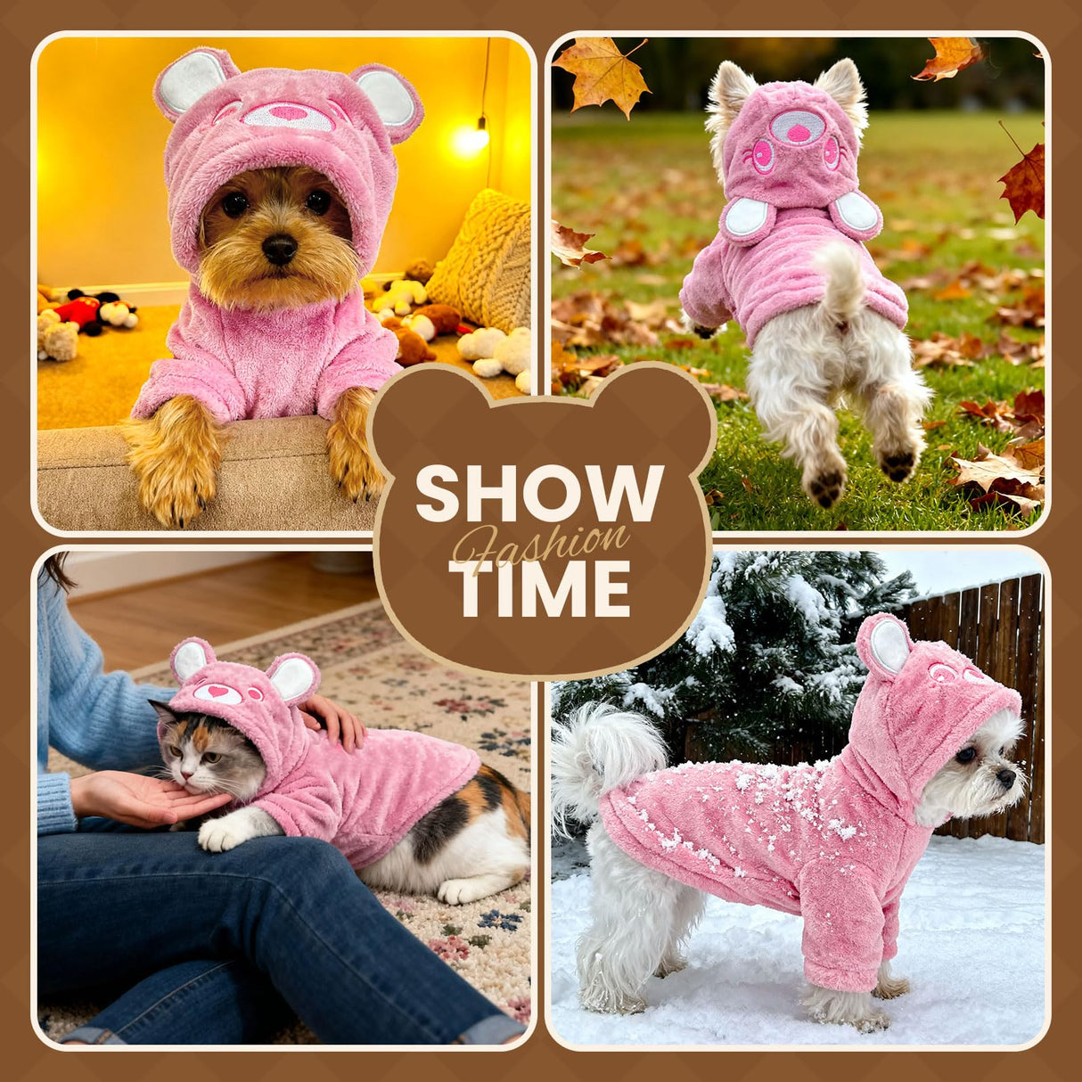 Dog Hoodie with Bear Ears Fleece Dog Valentines Sweater for Small Dogs French Bulldog Clothes Puppy Costume for Small Dogs XS Winter Clothes Cozy Pet Fleece for Cats