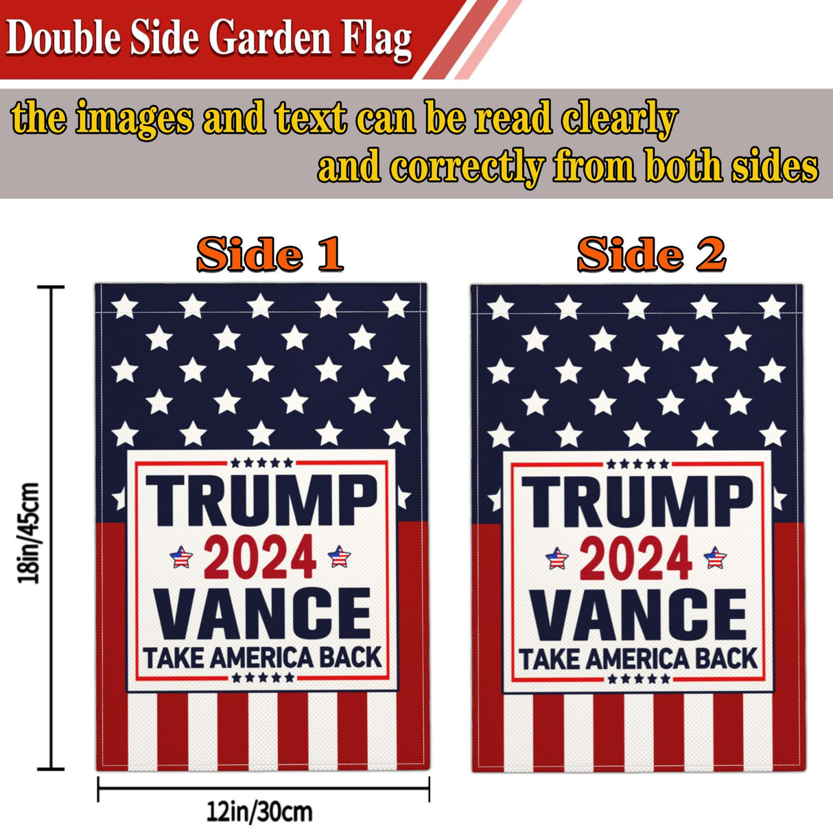 NASIAN Trump Vance 2024 Garden Flag Take America Back Garden Flag Trump Vance 2024 Yard Signs Patriotic American Garden Flags for Outside 12x18 Double Sided Outdoor House Lawn Decorations Banner