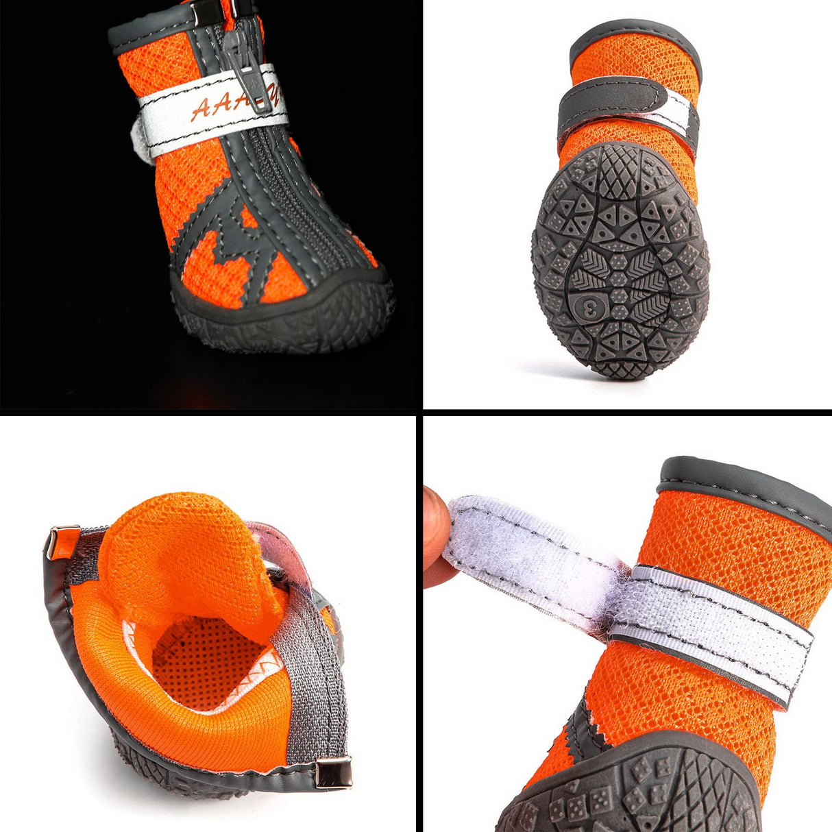 PAIDEFUL Dog Walking Shoes for Small Dogs Hot Pavement Soft Mesh Breathable Adjustable Summer Boots for Medium Dogs Pet Paw Protectors with Reflective Stripes Rubber Nonslip Sole Orange 3