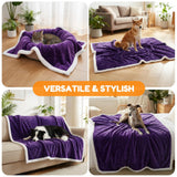 BoxZone Waterproof Dog Blanket for Couch – Double Sided Washable Cat Puppy Blanket, Durable Furniture Protector for Dogs and Cats, Purple White L(60×50)"