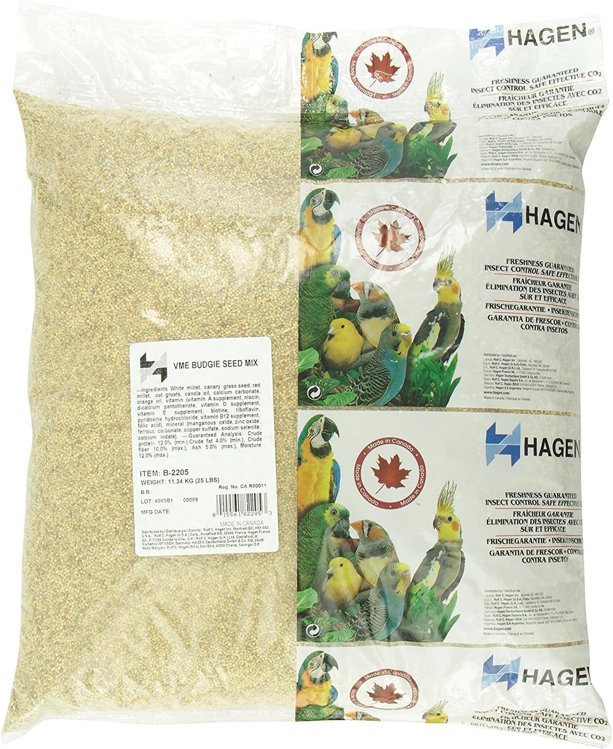 Hagen Parakeet/Budgie Staple VME Seed – Premium Blend, Nutritionally Balanced, Fortified with Vitamins & Minerals, Dust-Free Mix for Budgies, 25 lb Bag