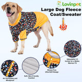 LovinPet Dog Sweater, Warm Flannel Onesie for Large Dogs, Winter Clothes with Front Sleeves and Snap Buttons, Cozy Pajamas for Sleep and Lounging, Glow in The Dark Dot Dot Black Prints, XXL