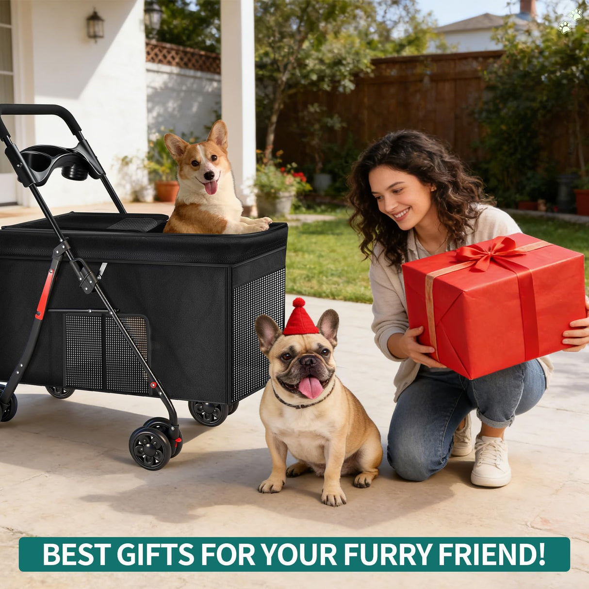 Medium Dog Stroller for Large Dogs, Pet Stroller for Medium Dogs Up to 100lbs, All-Terrain with Handle & Canopy, Storage Organizer, Waterproof Oxford Fiber Black