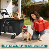 Medium Dog Stroller for Large Dogs, Pet Stroller for Medium Dogs Up to 100lbs, All-Terrain with Handle & Canopy, Storage Organizer, Waterproof Oxford Fiber Black