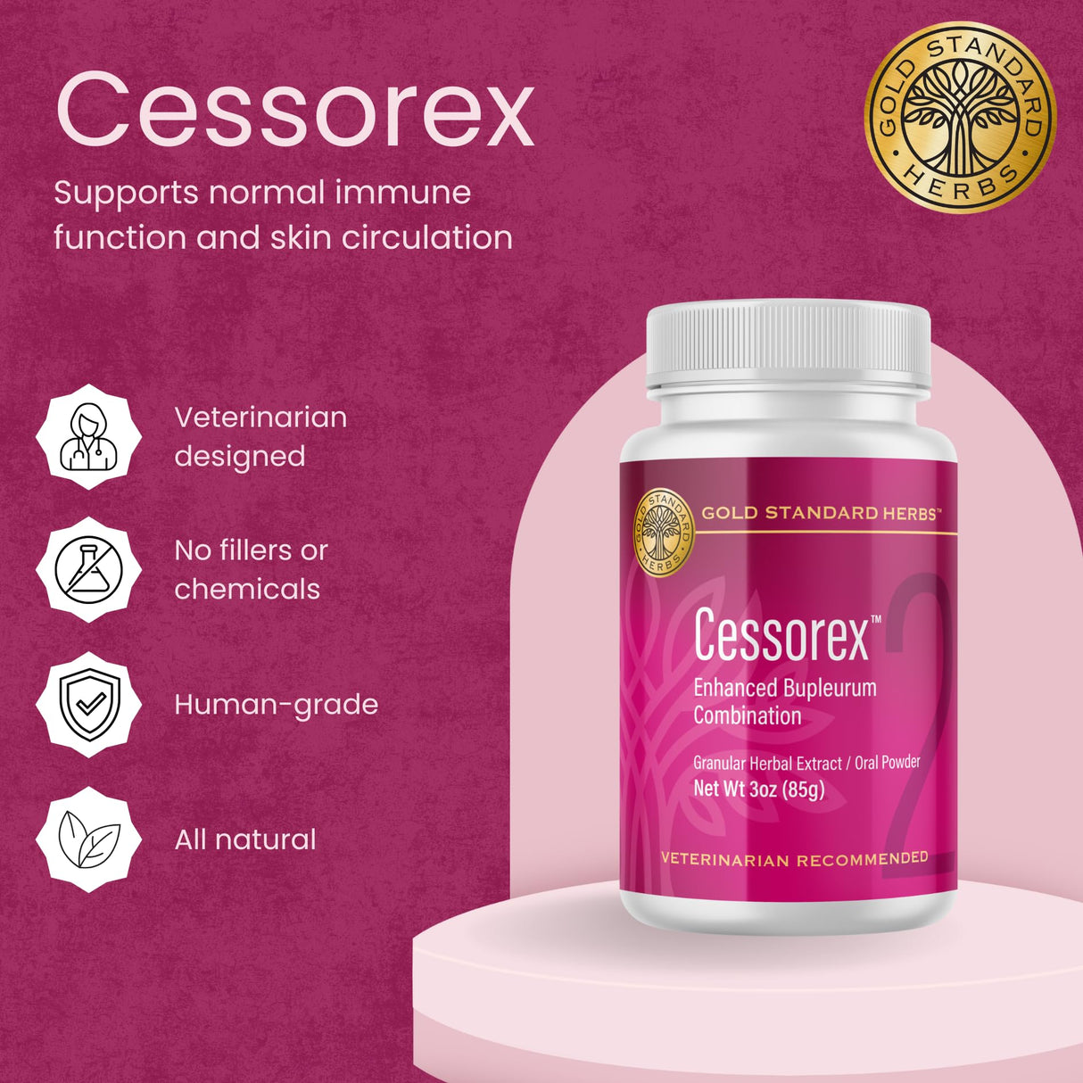 Cessorex Allergy Relief and Skin Immune Function Support Supplement for Dogs by Gold Standard Herbs, All Natural Bupleurum Combination, 85 gram Powder