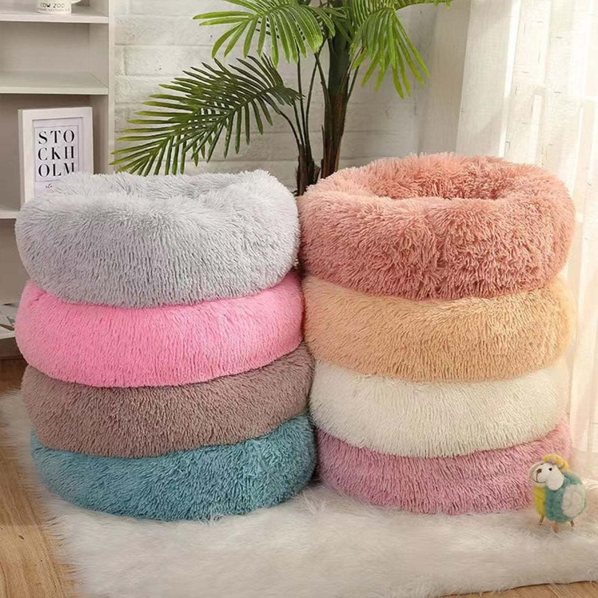 Nisrada Dog Bed for Small Medium Large Dogs Cats, 20 inch Calming Washable-Round Cozy Soft Pet Bed for Puppy and Kitten with Slip-Resistant Bottom