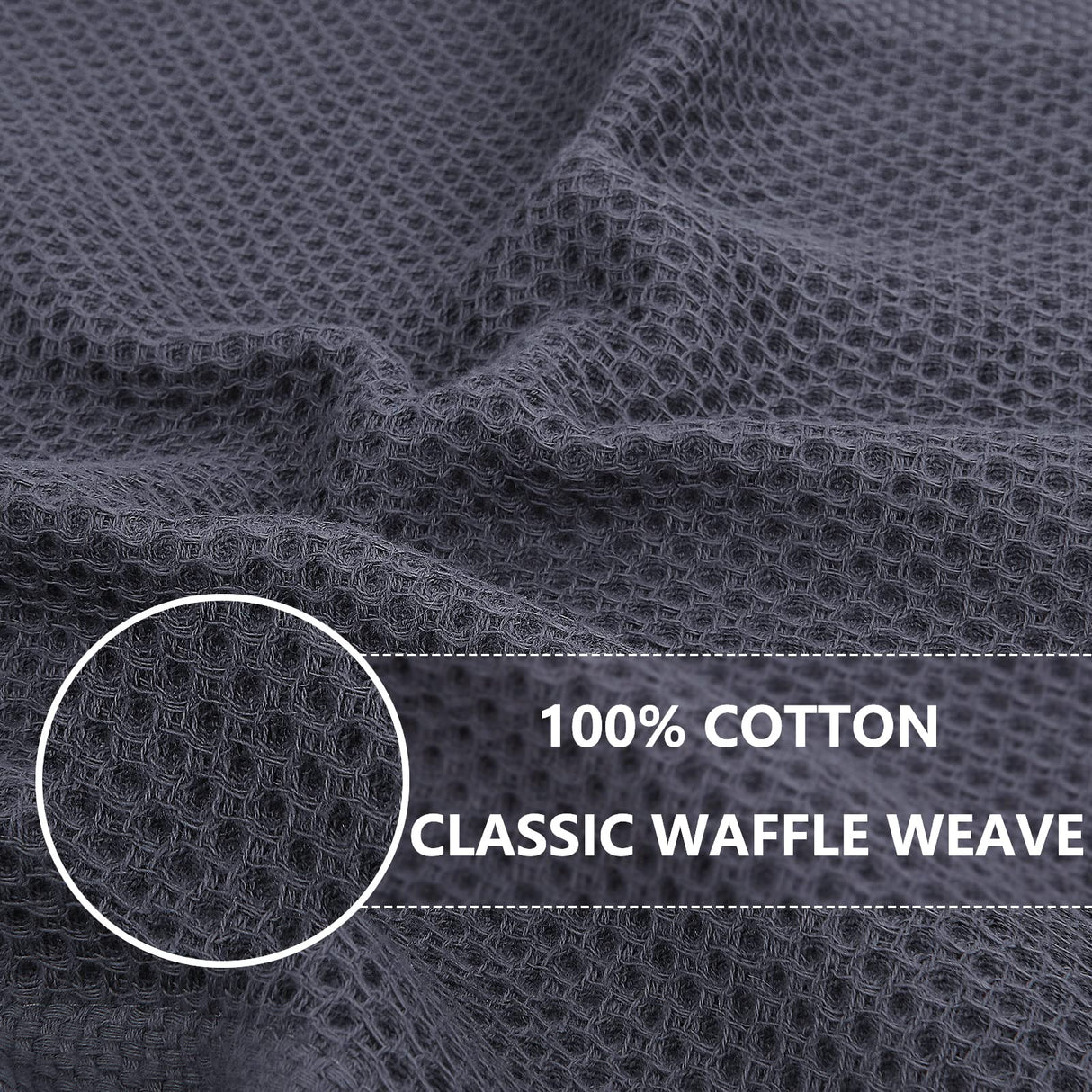 100% Cotton Waffle Weave Kitchen Dish Cloths, Ultra Soft Absorbent Quick Drying Dish Towels, 12 x 12 Inches, 6-Pack, Dark Grey