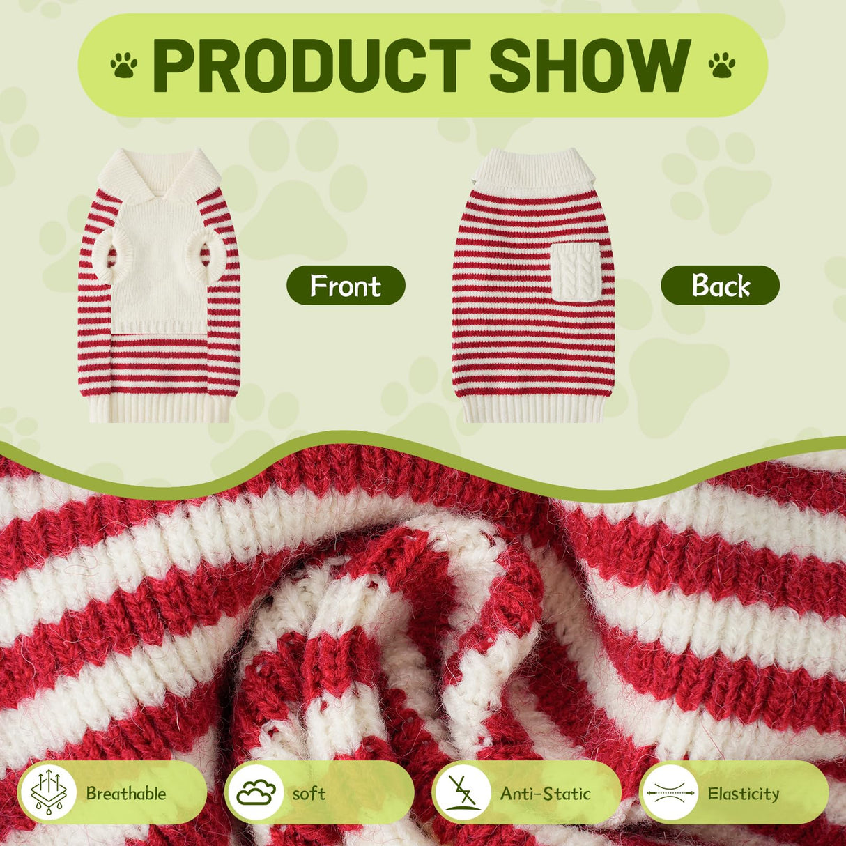 Small Dog Sweater, Knitted Striped Pullover Dog Clothes for Cold Weather, Thick Warm Cozy Stretchy Sweater for Chihuahua, Bulldog, Dachshund, Pug(Red & White Strip, XXL)
