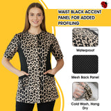 Ladybird Line 716 Leopard Print Waterproof Grooming & Styling Smock, Hair and Bleach Resistant with Covered Zipper Panel, Mesh Back, and Back Tie Belt - Ideal for Pet Groomers and Hair Stylists - 2XL