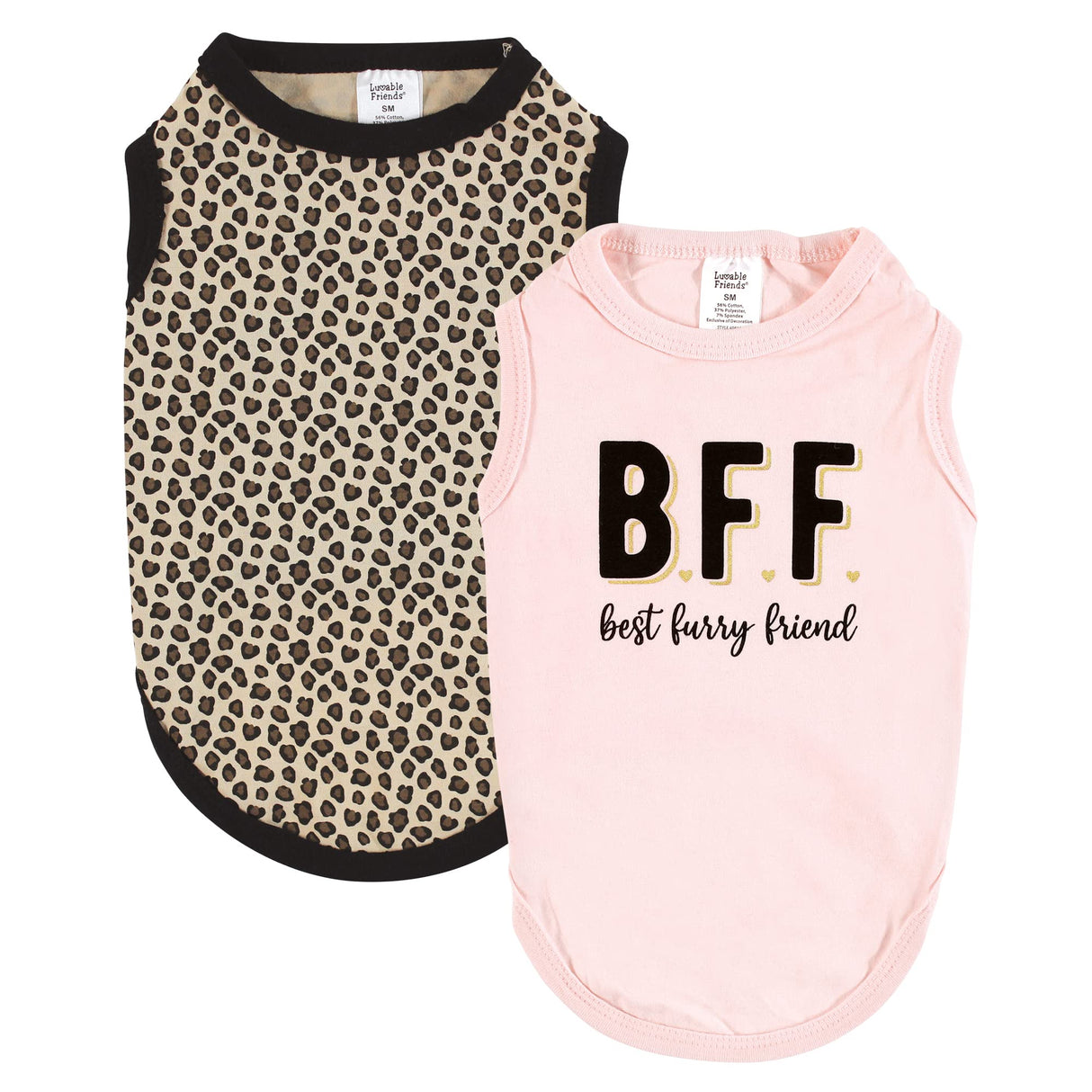 Luvable Friends Dog Pet Dog and Cats Cotton T-Shirts 2pk, BFF Leopard, Small