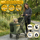 PAWZIDEA Large Dog Stroller up to 80 lbs, No-Zip 180° Reversible Canopy Lockable, Heavy Duty Pet Stroller for 2 Medium Dogs One-Hand Foldable, Low-Entry, All-Terrain Jogger Wheels, Storage Organizer