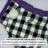 DJANGO Reversible Puffer Dog Coat – Warm Winter Dog Jacket & Water-Repellent Insulated Dog Coat w/Harness Hole, Windproof, Adjustable Fit for Small & Medium Dogs, Dachshunds – Violet Purple, Large