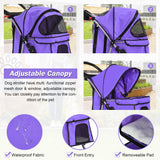 BLKMTY Folding Dog Stroller, 4 Wheels Pet Stroller, Foldable Cat Strollers Waterproof Travel Carrier Strolling Cart for Puppy Jogger with Cup Holder & Storage Basket, Purple