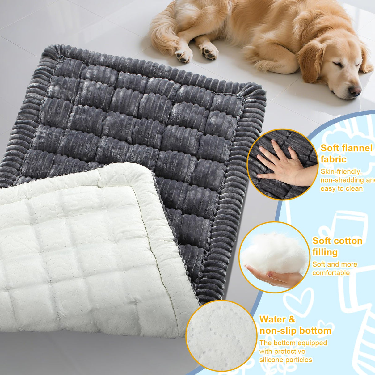 Abdtech Backseat Dog Bed Mat for Car: 23.6" x 52" Non-Slip Dog Bed for Back Seat - Soft and Comfortable Dogs Blanket - Washable Travel Pet Mat Seat Protector Fit for Back Seat Cover, Grey