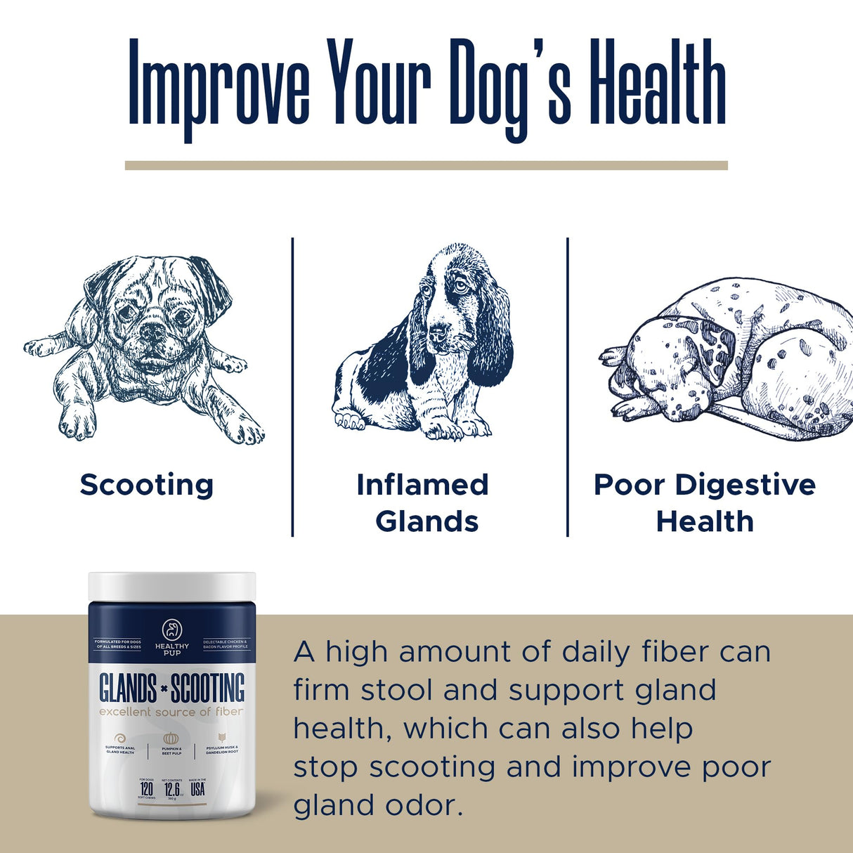 Glands Bowel Support - 120 Delicious Scoot Soft Chews for Scooting, Healthy Anal Glands, and Digestive Health - Made with Pumpkin Powder for Dogs