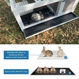 FunXplore Rabbit Hutch Indoor Outdoor Rabbit Cage Bunny Hutch with Casters, Urine Baffles Bottom Wire Floor Leakproof Tray Metal Feeder Openable Roof