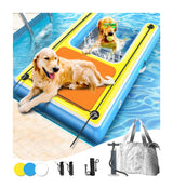 Upgrade Inflatable Dog Ramp,Multi-Use Dog Floats Ladder for Boat Pool Dock Lake,Non-Slip One-Piece Ramp Mesh Swimming Plank for Pup& Large Dogs Up to 240 lbs,Portable for Car Travel,Water Play