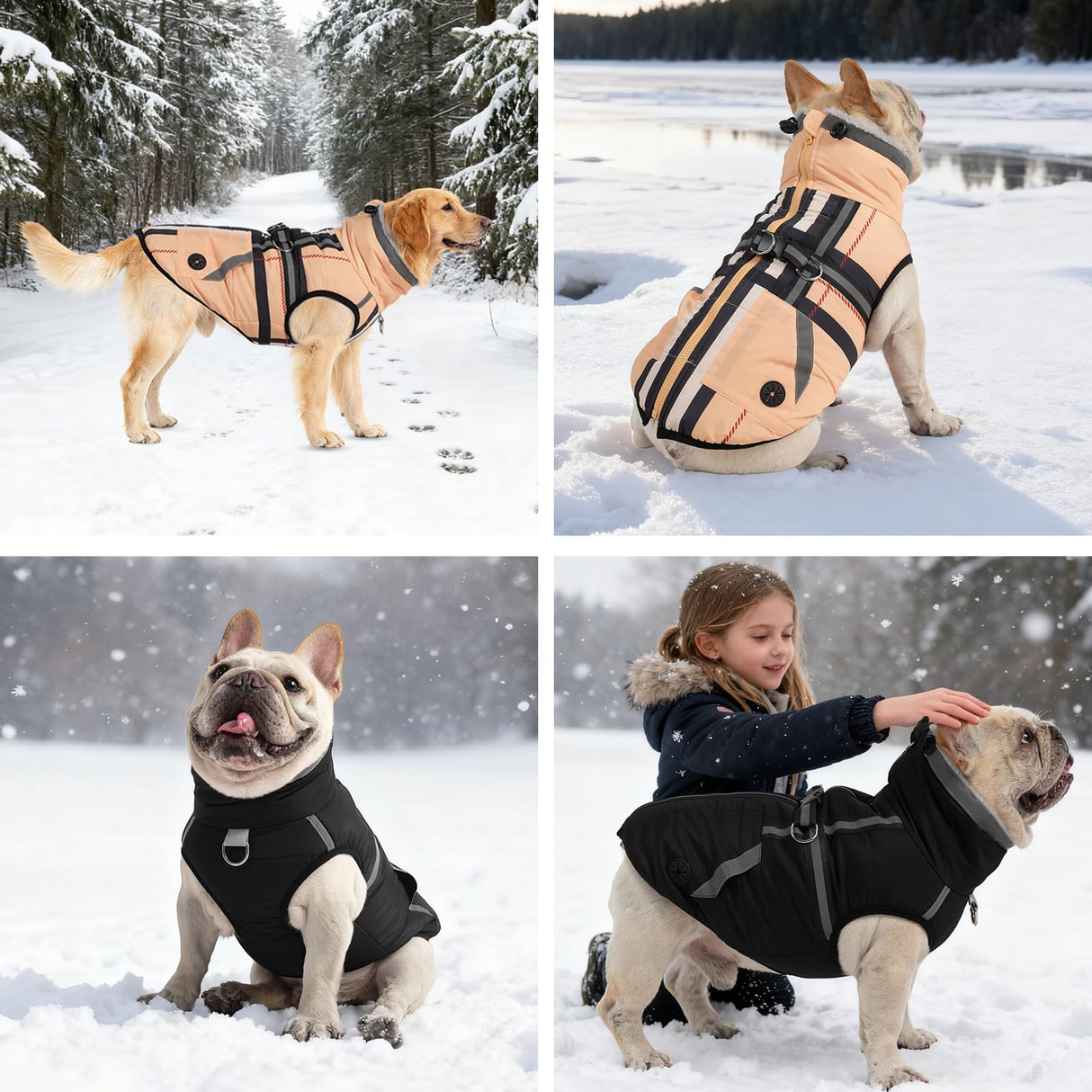Mihachi Dog Snow Jacket Waterproof Dog Coat with Harness Built in,Thick Fleece Lined & Pockets,Turtleneck Warm Winter Jacket for Small Dogs Reflective Fleece Vest with Zipper,Snowsuit Outfit, Black S