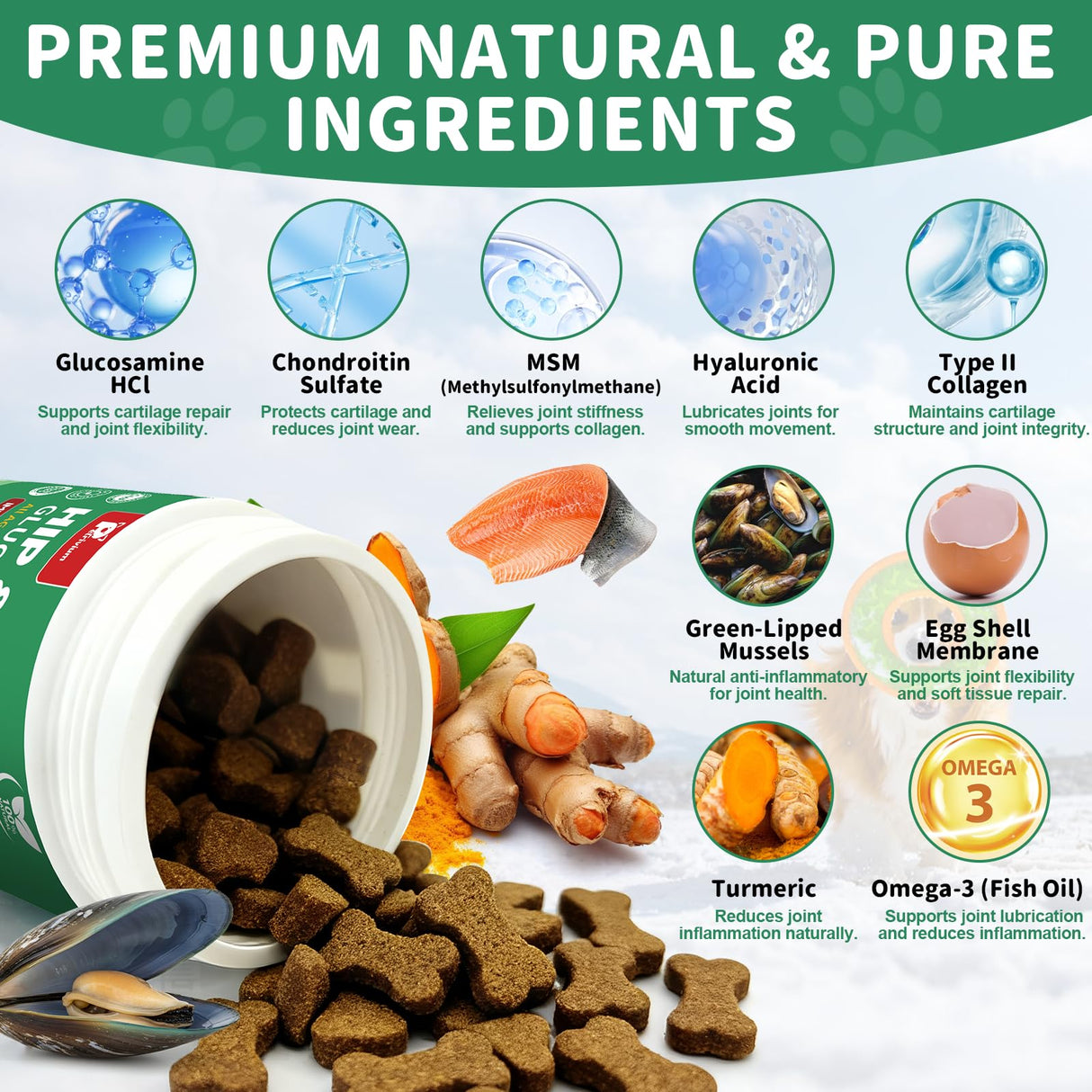 Hip and Joint Supplement for Dogs, Glucosamine Treats Chews with Chondroitin, MSM, Turmeric - Support Joint Pain Relief, Mobility, Reduce Occasional Discomfort, Fit All Ages and Breeds, 150 Soft Chew