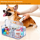 Brabtod Clear Dog Storage Organizer,Pet Grooming Supplies Organizer with Handle,5 compartments Countertop Caddy, Storage Bin for Dog Cat Grooming Kit,Trimmer,Clipper,Combo,Brush