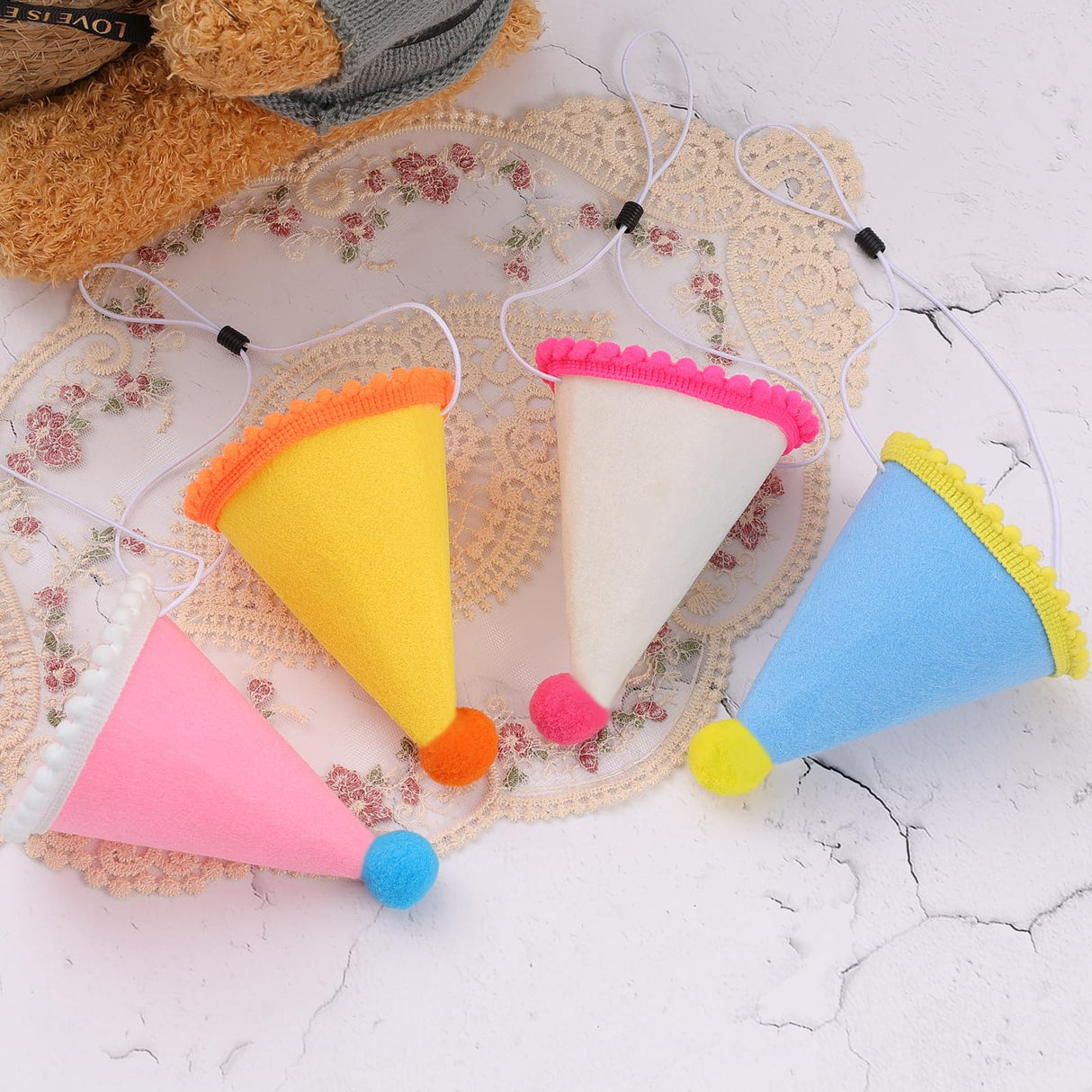 20 Pcs Dog Birthday Hat Set for Small Medium Dogs Cat Puppies, Mini Party Hat with Adjustable Headbands, Cute Pet Hat with Pompons for Birthday Christmas Party Decoration Accessories (Small 3.5 Inch)