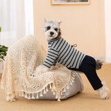 Winter Coat for Dogs - Warm Cotton Cold Weather Striped Round Neck Pajamas, Long Sleeves Jumpsuit, Color-Blocked Clothes for Small Medium Dogs, Onesie Anti Hair Shedding