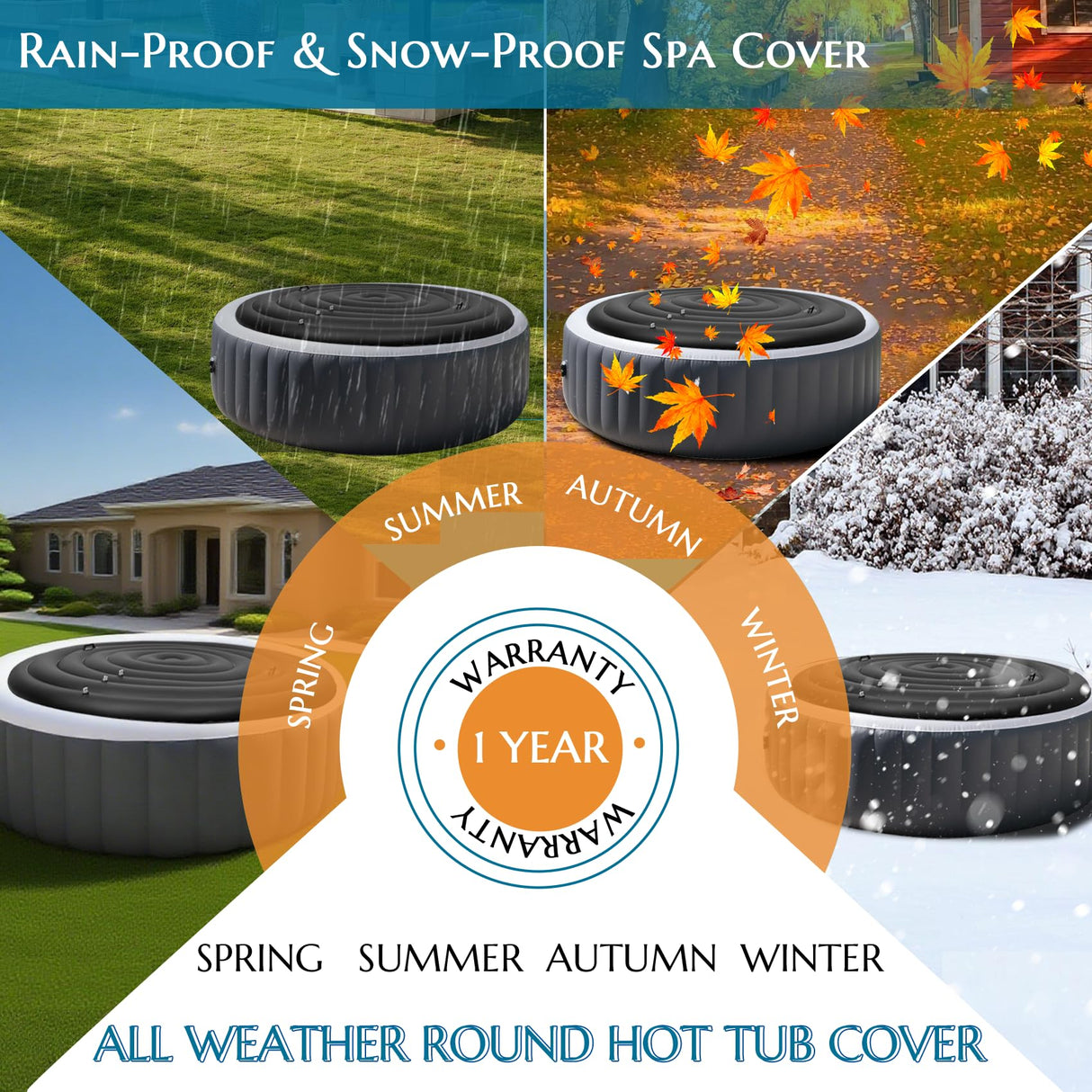 Inflatable Hot Tub Cover Round Replacement, Fit Saluspa Coleman Intex Spa Cover, Insulated Energy-Saving Weatherproof Lid, Unique Design Flexible Adjust Pool Cover Size-Life Time Support