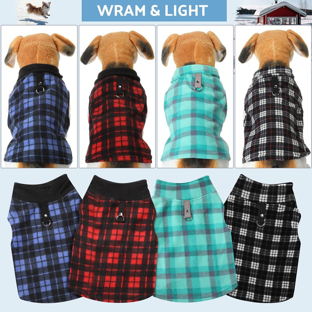 Weewooday 4 Pieces Winter Fabric Dog Sweaters with Leash Ring Soft Fleece Vest Pullover Pet Jacket Warm Dog Clothes Coats for Pet Puppy Cats Chihuahua(XXXL(Neck:17.7-18.9” Chest:25.6-26.8”))