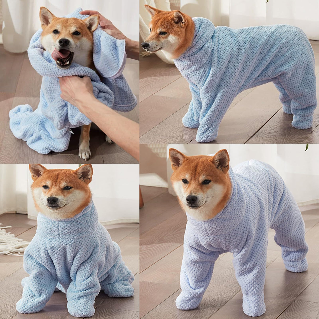 HDKUW Dog Towel Robe with Hood & Paw Covers, Full Coverage Pet Bathrobe, Super Absorbent Thick Plush Toweling Wrap with Back Zipper for Cats Small Medium Large Dogs XL