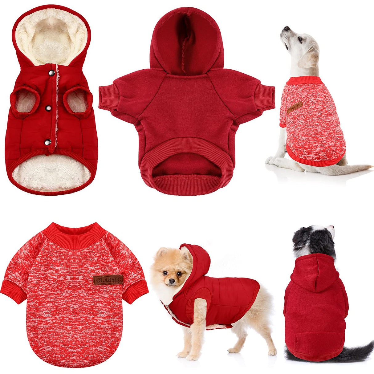 Frienda 3 Pcs Pet Dog Sweater Jacket Winter Knitwear Hoodie Clothes Pocket Puppy Coat Clothing Pup Shirt Costume Sweatshirt Fleece Lining Warm Winter Small Hooded Soft Thickening(Small)