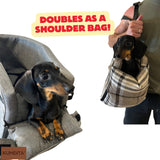 Kumdita' Center Console Dog Car Seat & Carrier for Small Dogs & Cats – Portable Booster with Sewn-in Leash, Machine Washable, Fits Most Vehicles (Classic Beige Check)