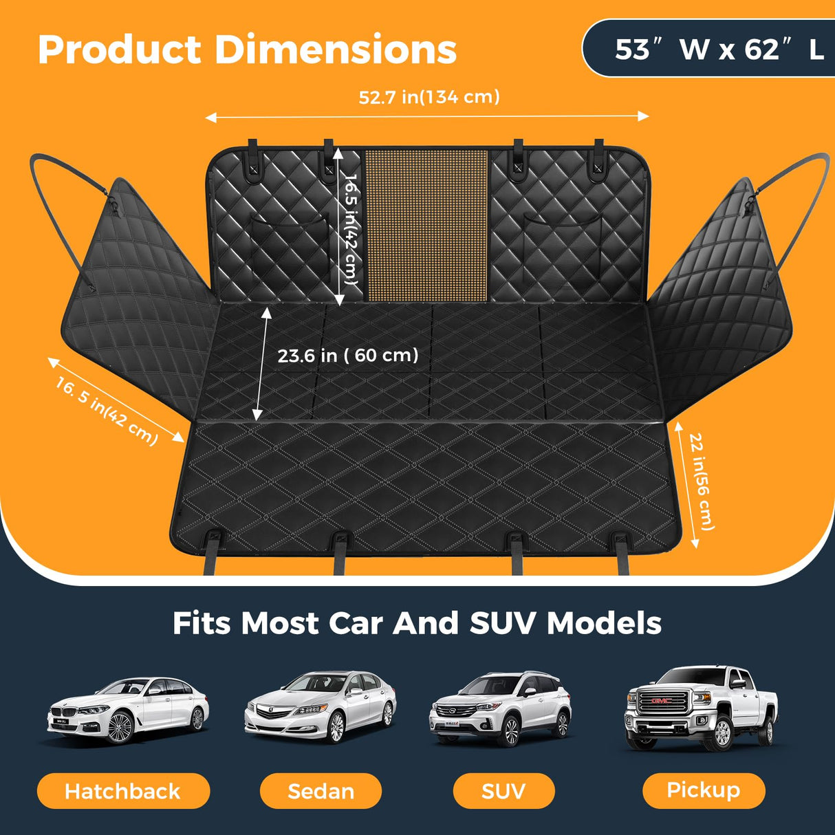Dog Car Seat Cover for Back Seat, Hard Bottom Back Seat Extender for Dogs - Supports 400lbs,New Waterproof, Scratch Resistant, Anti Slip Portable Dog Hammock,Suitable for Cars, SUVs and Trucks(black)
