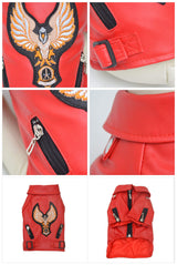 Lovelonglong Cool Dog Leather Jacket, Warm Coats Dogs Windproof Cold Weather Coats for Large Medium Small Dogs with Eagle Embroidery Red XL