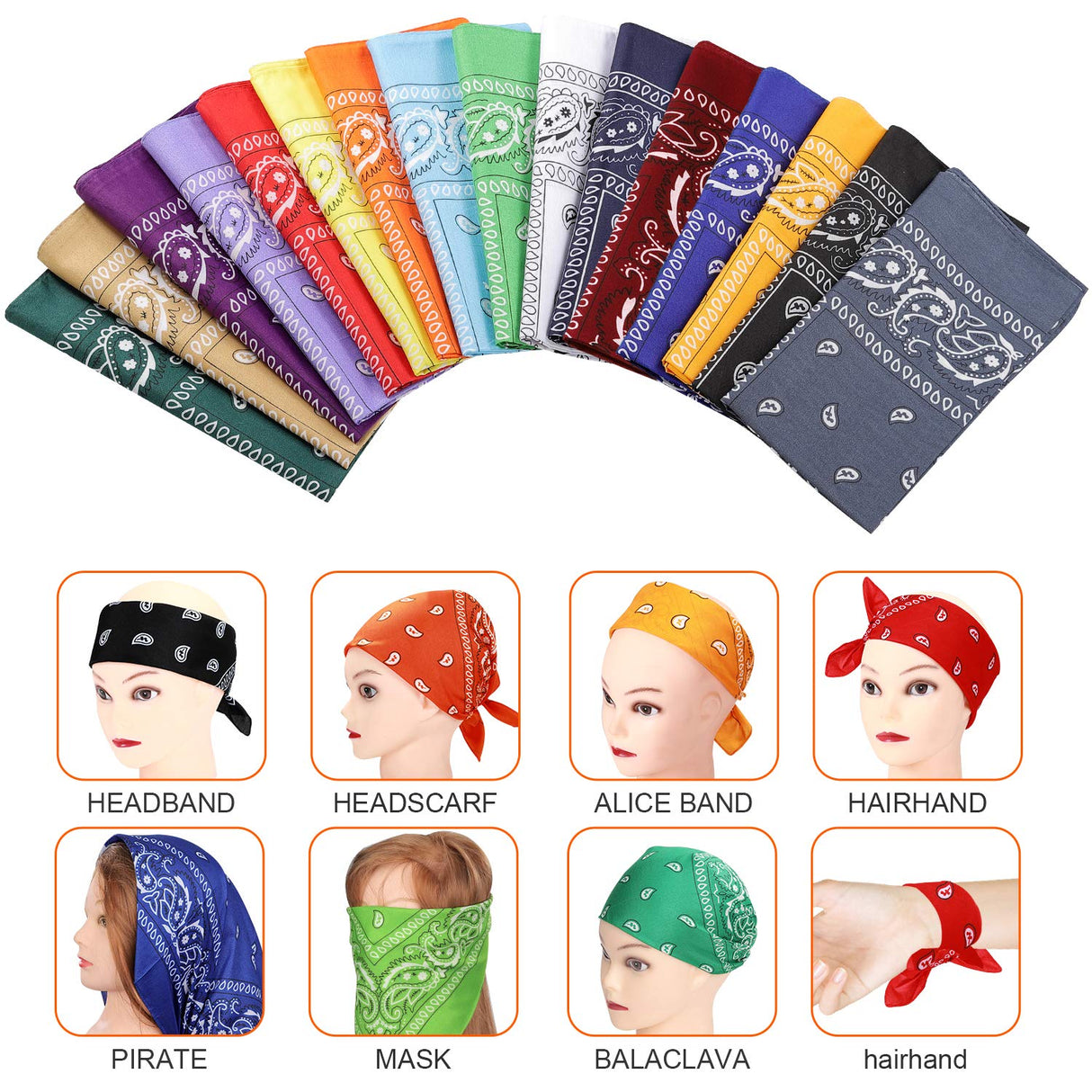 CECIAOAIME 16 Pcs Bandanas Multi-Purpose Bandana Headbands Party Outdoor Head Scarf 22x22 inch Handkerchiefs for Women Men