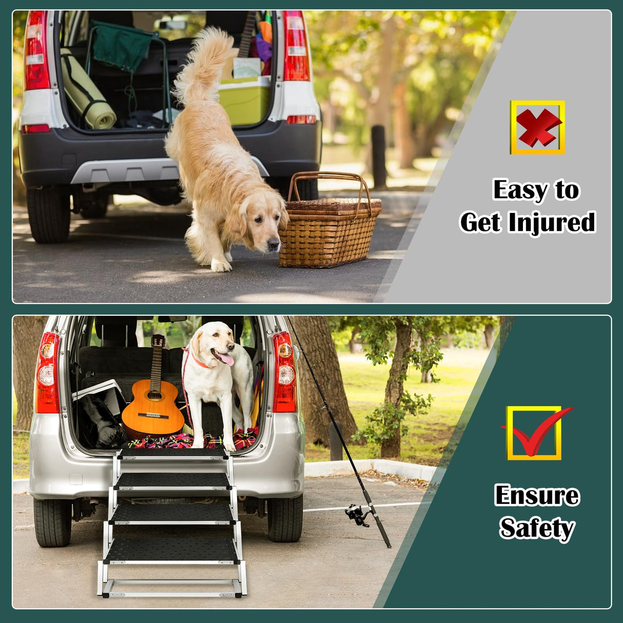 Dog Ramp for Car, Extra Wide Dog Stair for Large Dogs Car, Pet Steps Light Weight Aluminum Foldable Dog Steps for Cars and SUV,High Beds, Trucks, Supports up to 200 lbs (Extra Wide-4 Steps)