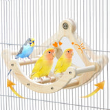 Bird Perch Toy with Mirror for Cage, Interactive Rocking Parakeet Toys and Perches, Wood Exercise Wheel Cockatiel Toys, Birds Enrichment Toy for Parrot, Bird Cage Accessories Perch for Budgies Conure