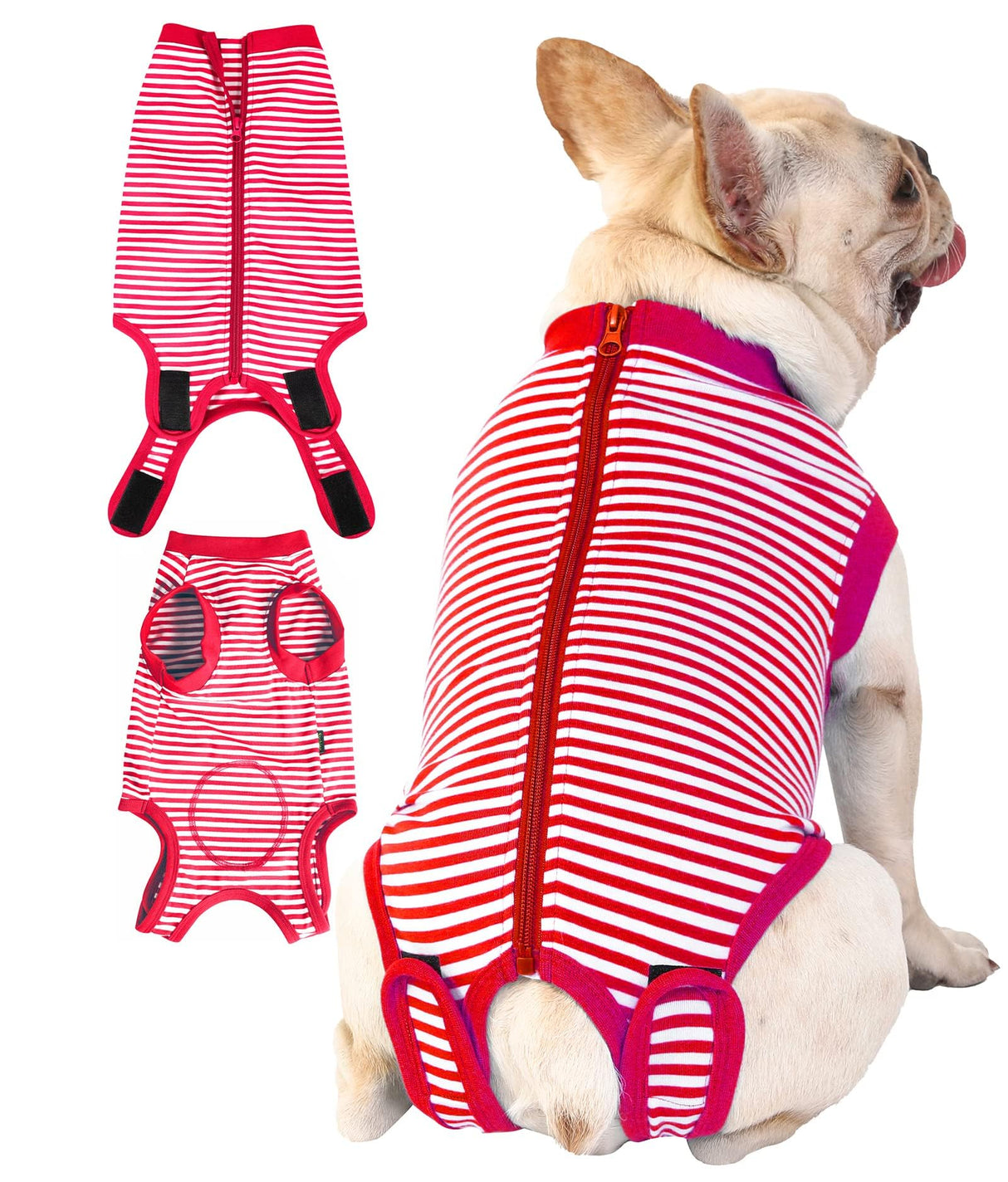 Sychien Dog Red Recovery Suit for XXX-Large Female Spay,Male Dog Surgery Suit,Narrow Red-White 3XL