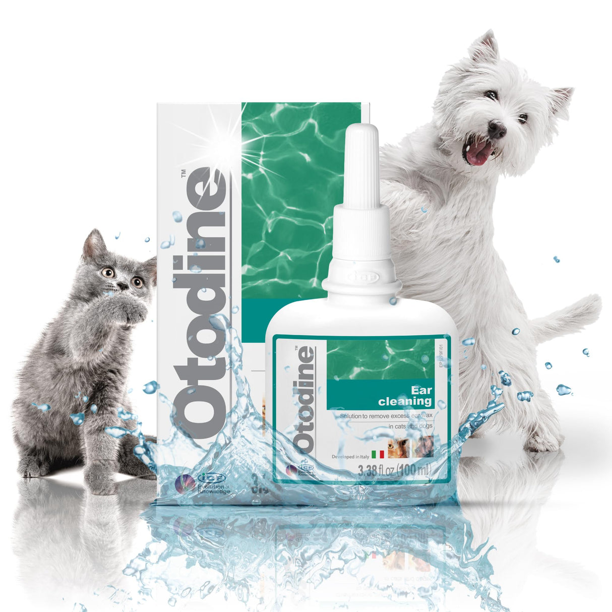 ICF Otodine Dog Ear Cleaner Solution - Veterinary Formula for Itchy Ears, Head Shaking & Scratching - Tris-EDTA Flush for Wax, Debris & Odor - Gentle & Safe for Cats & Puppies - 100ml