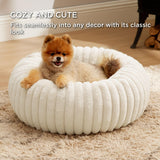 Bedsure ComfyFleece™ Donut Small Dog Bed - Dog Beds for Small Dogs with Corduroy Fleece & Anti Slip Bottom, Round Faux Fur Pet Beds with Washable Removable Cover, Cream, 23x23x7 inches