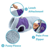 Gooby Zip Up Sherpa Vest - Purple, Large - Two Tone Fuzzy Fleece Dog Sweater with Built-in Harness and Extra Security for Small Dog and Medium Dog