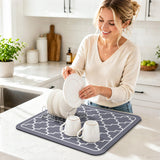 Dish Drying Mat Super Absorbent Drying Mat Large Dish Drying Mats for Kitchen Counter Easy Clean Dish Mat Kitchen Drying Mat15"x 18" Stylish Grey