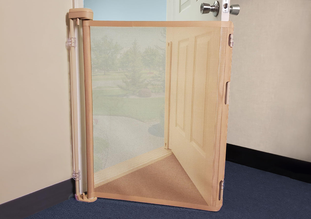 Bow Wow Barrier 28” Café by Smart Retract: Retractable Door Barrier for Dogs and Cats