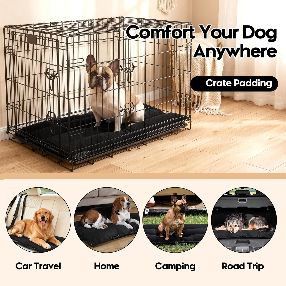 MABOZOO Chew-Proof Dog Bed with Metal Rivets, Durable Kennel Mat for Aggressive Chewers, Waterproof Crate Pad with Shredded Foam Fill for Medium Dogs (Indoor/Outdoor Use)