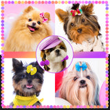Mruq pet 100pcs Dog Hair Bows, Bulk Cute Puppy Pet Small Dog Hair Bows with Rubber Bands, Mix Handmade Flower Puff Ball Rhinestone Pearls Dog Bows, Yorkie Dog Bows for Dog Hair Grooming Accessories