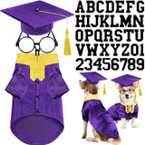 Dog Cat Graduation Costume Set 5Pcs Pet Graduation Gown Stole Puppy Grad Cap Lensless Glasses DIY Letter Stickers for Christmas Halloween Holiday (Noble Purple, Small)