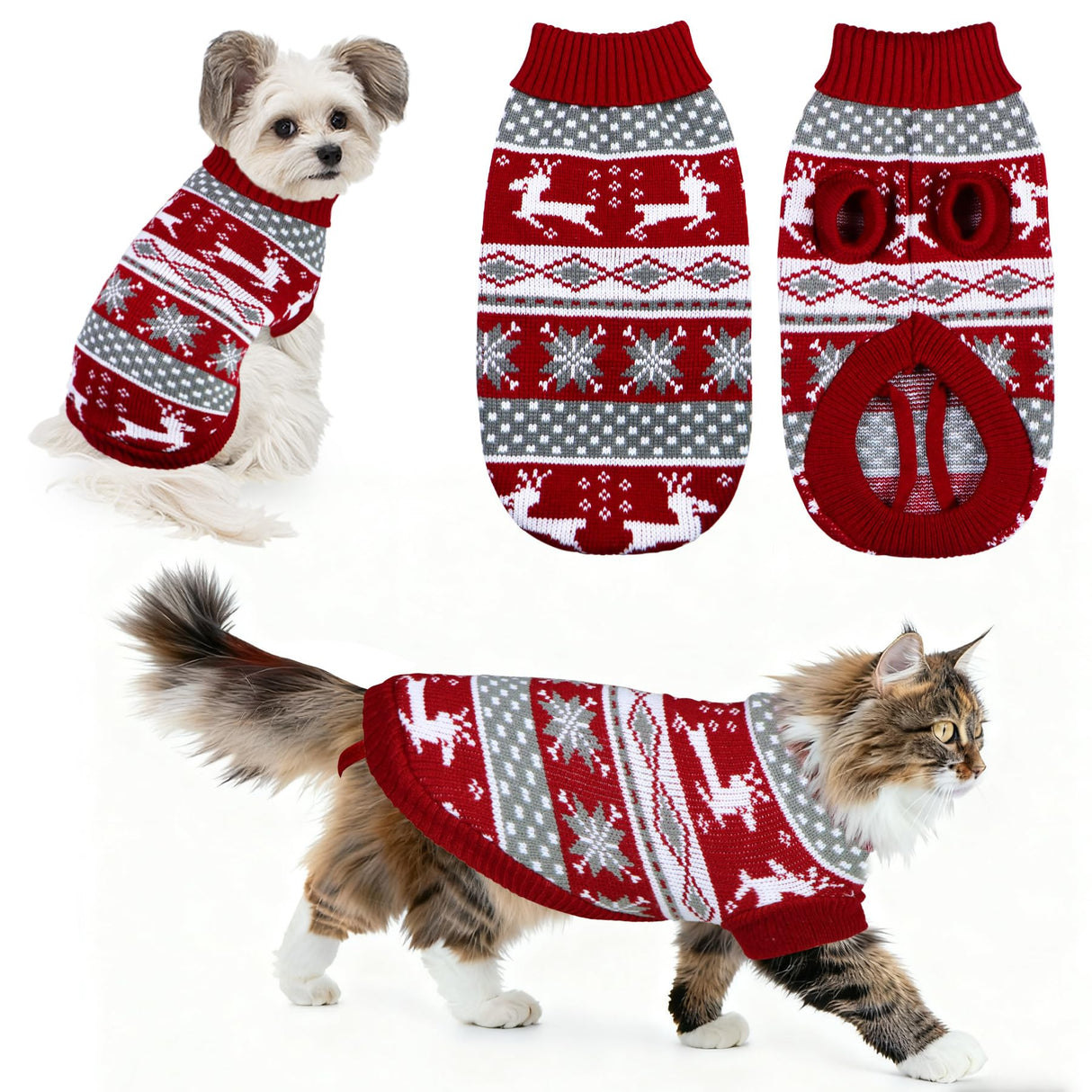 GOYOSWA Dog Christmas Sweater Pet Winter Warm Coat Pajamas Small Dog Sweaters Reindeer Snowflake Christmas Sweater for Large Cats Small Dogs (Reindeer, XL)