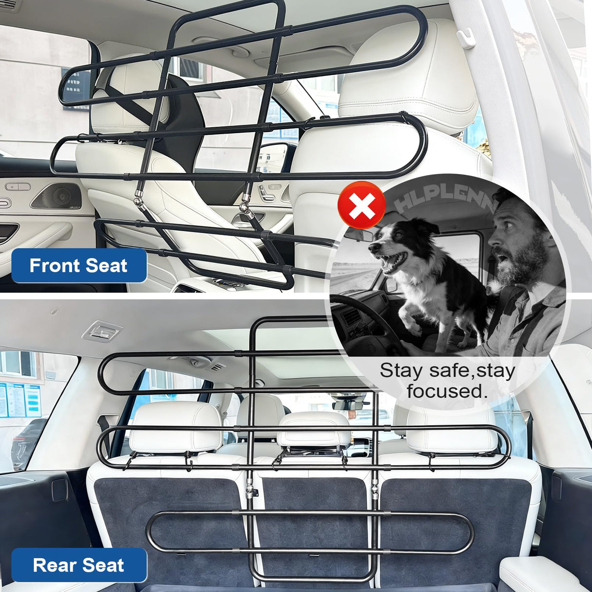 Hlplenn Adjustable Metal Dog Car Barrier, Universal Pet Divider with Steel Frame for SUV Truck Sedan & MPV, Car Dog Barrier & Back Seat Cargo Gate, Movable Panel Fits Seat Recline