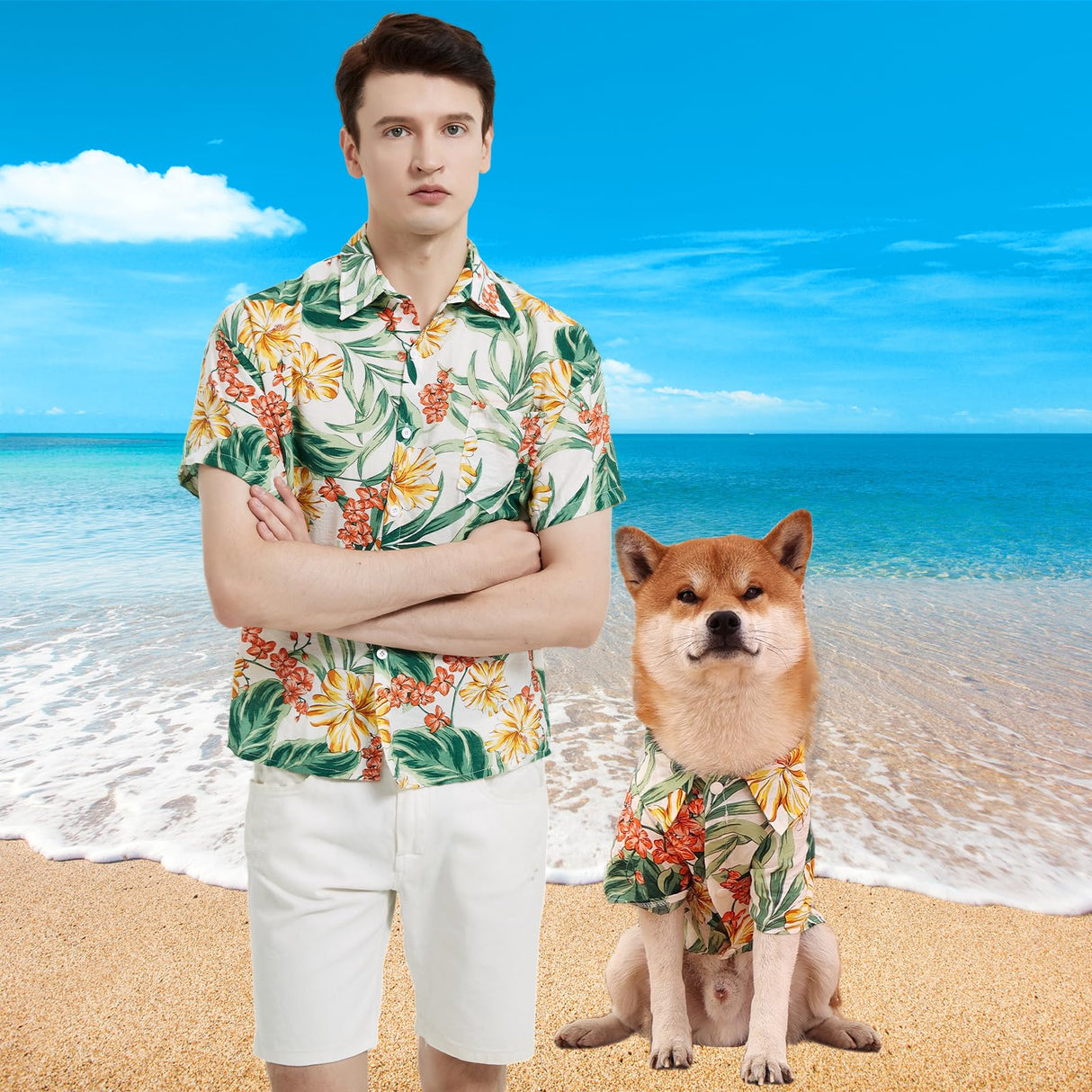 Dog Shirt Hawaiian Dog and Cat Summer T-Shirts Dog Style Floral Breathable Cool Clothes Hawaiian Shirts for Dogs and Cats Owner and Pet Shirts are Sold Separately