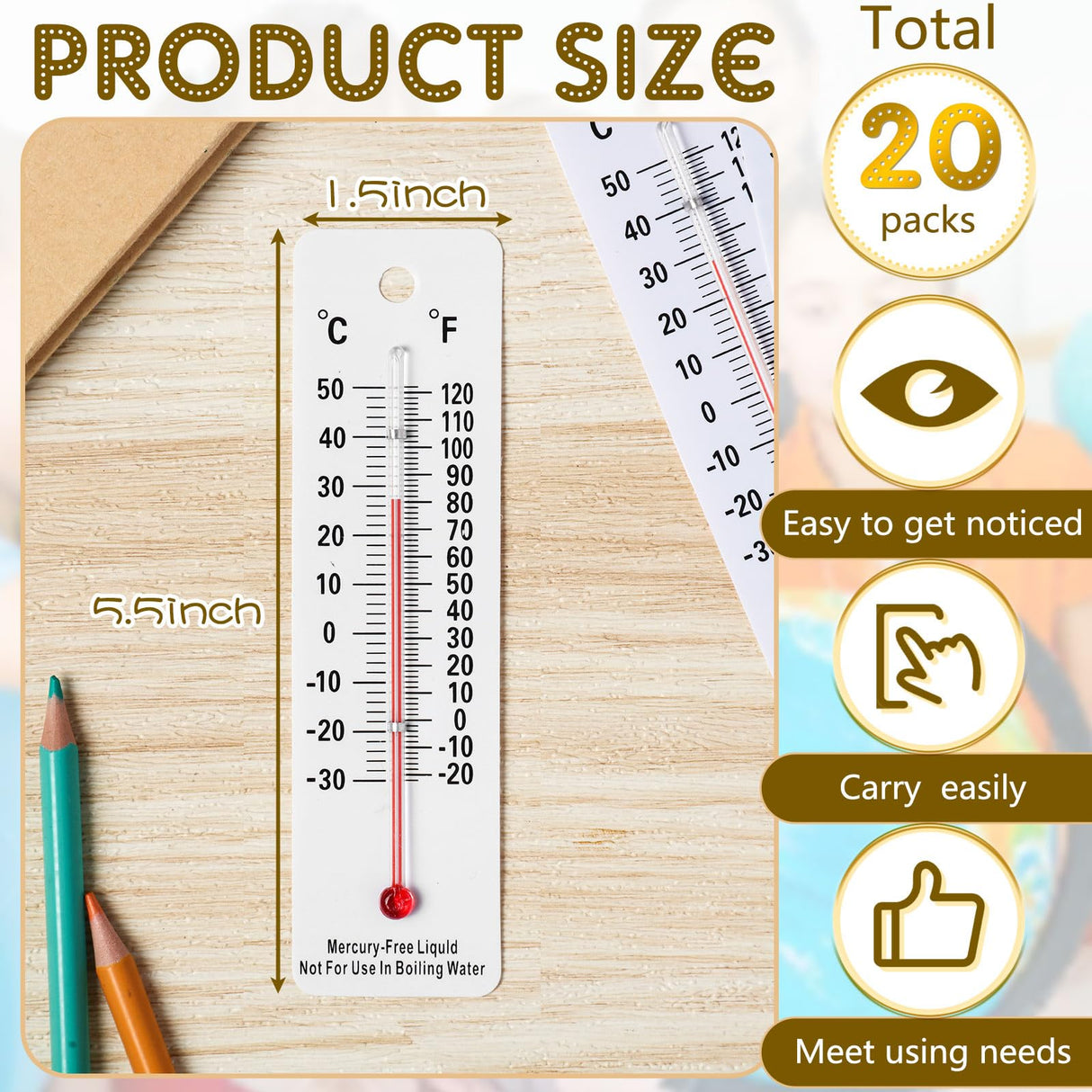 Maitys 20 Pcs Student Thermometers Mercury Free Science Thermometer School Supplies Boiling Point Thermometers for Classroom Teaching Tools